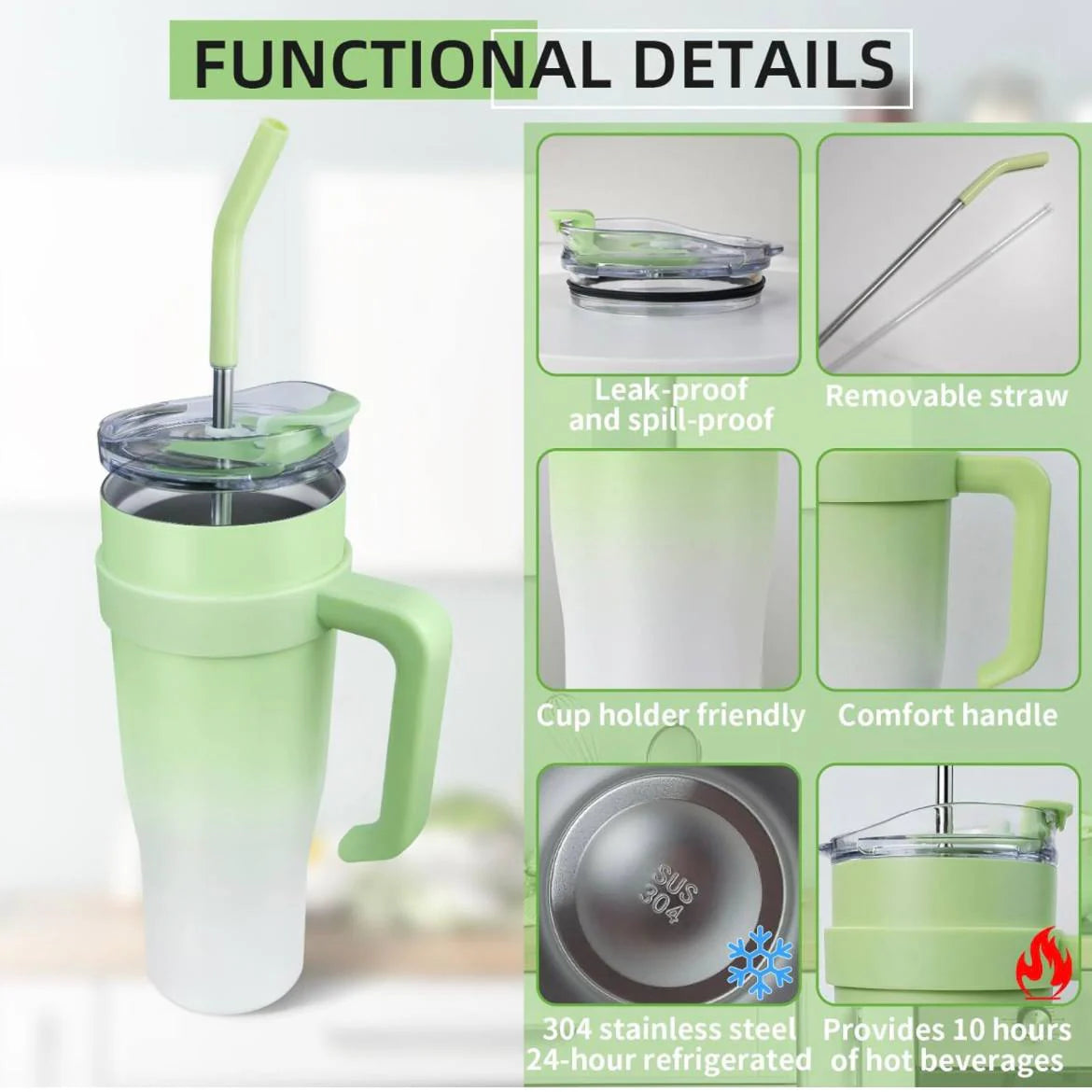 Ombre Jumbo Steel Tumbler with handle and straw 1200 ML