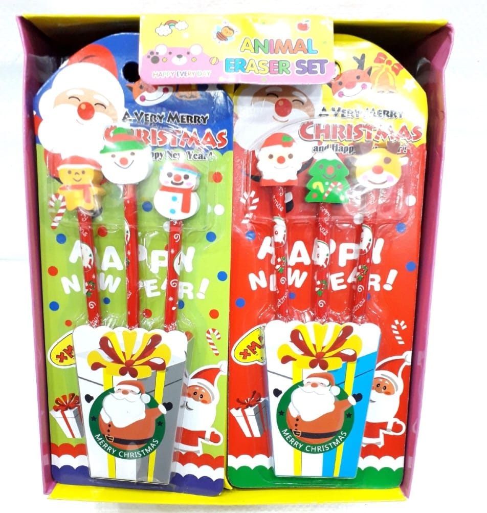 CHRISTMAS PENCIL SET WITH ERASER TOPPER