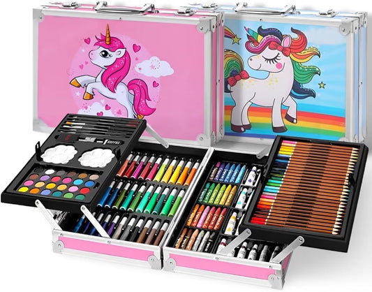 UNICORN BIG COLORING SUITCASE- 145Pieces Color Kit (Water Color, Pastel Color, Sketches & Acrylic Paint Brush)